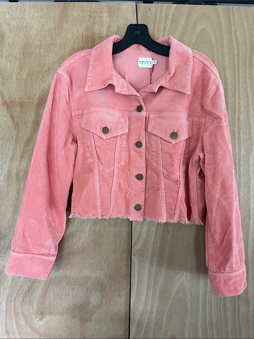 NWT Alice+Olivia jeans Corduroy Cropped Jacket in Coral Pink sz L